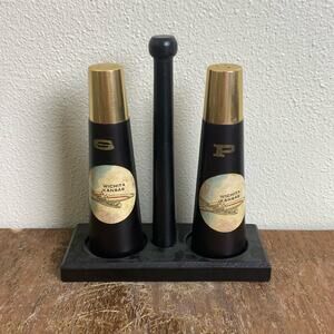Mid Century Modern 3 PC Black Gold Wichita Kansas Salt Pepper‎ Shakers Souvenir